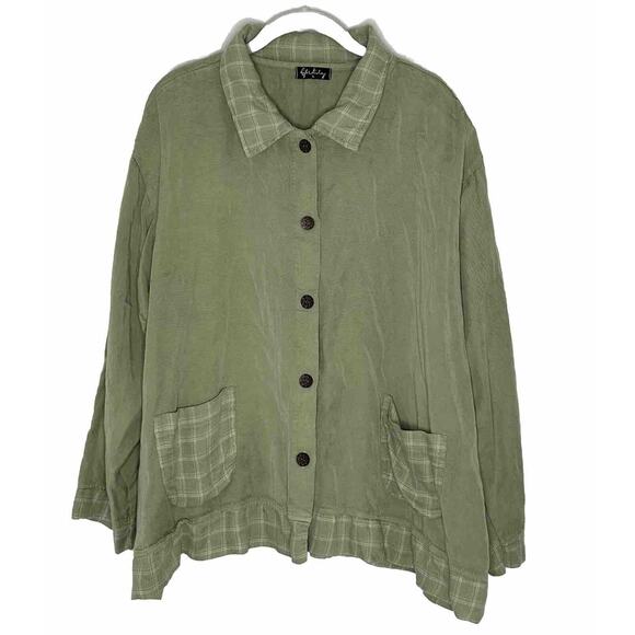 Life History Tops - Vintage Life History Sage Green Lyocell Button Front Lagenlook Top Size Large